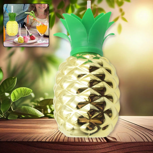 8447 Plastic Pineapple Cups With Straw Pineapple Party Favors Summer Hawaiian and Beach Party Decorations for Kids Adults With Brown Box(1 Pc)