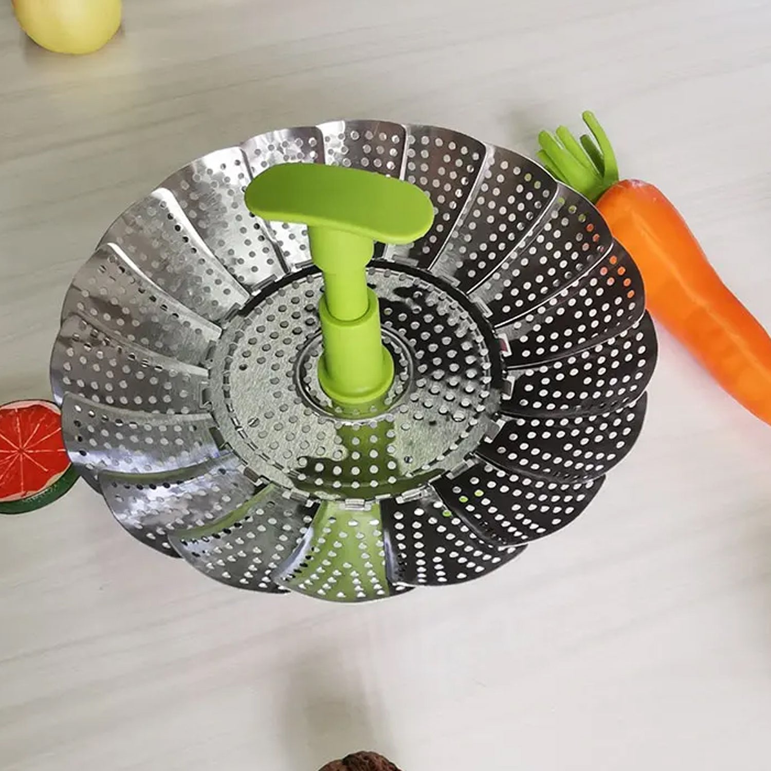 5350 Steel Vegetable Steamer Unique Design Foldable Steamer For Fish Seafood Cooking DeoDap