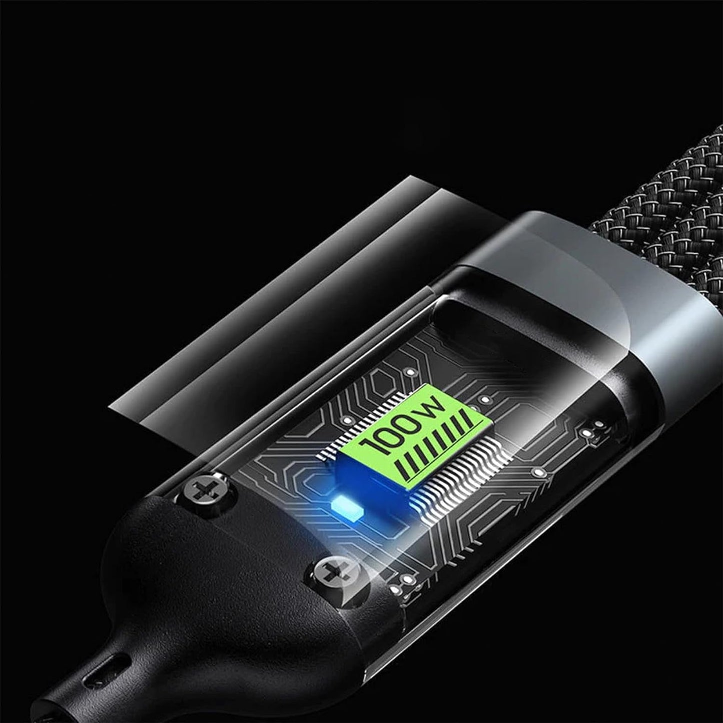 13111 3-in-1 Super Fast Charging Cable 100w, Multifunctional Convenient Super Fast Charging Cable Nylon Braided Cord, 3-in-1 Silicone Zinc Alloy 3 Head Charging Cable