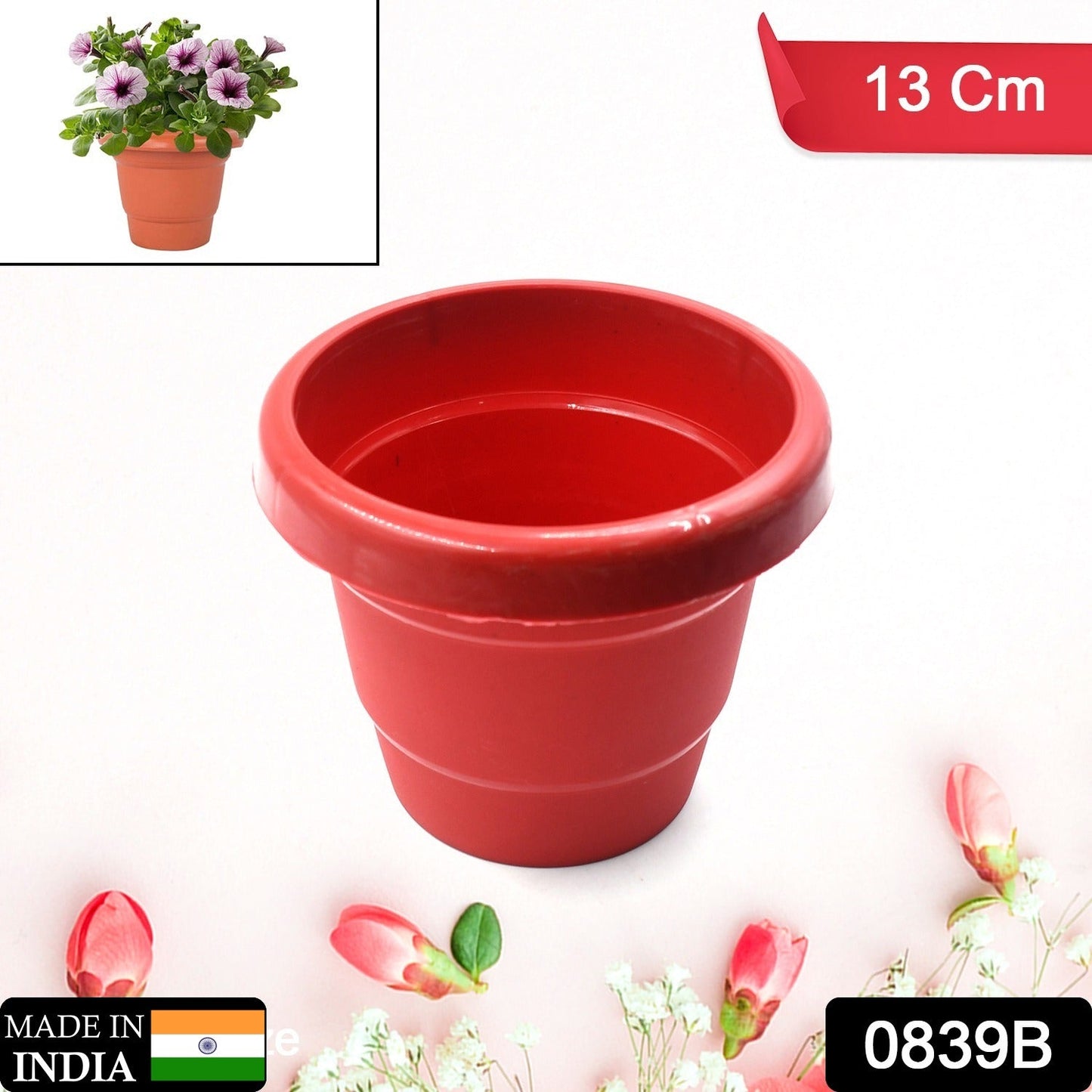 0839B Plastic Heavy Duty Plant Container Pot/Gamla for Indoor Home Decor | Outdoor Balcony Garden 13cm (pack of 1 pc)