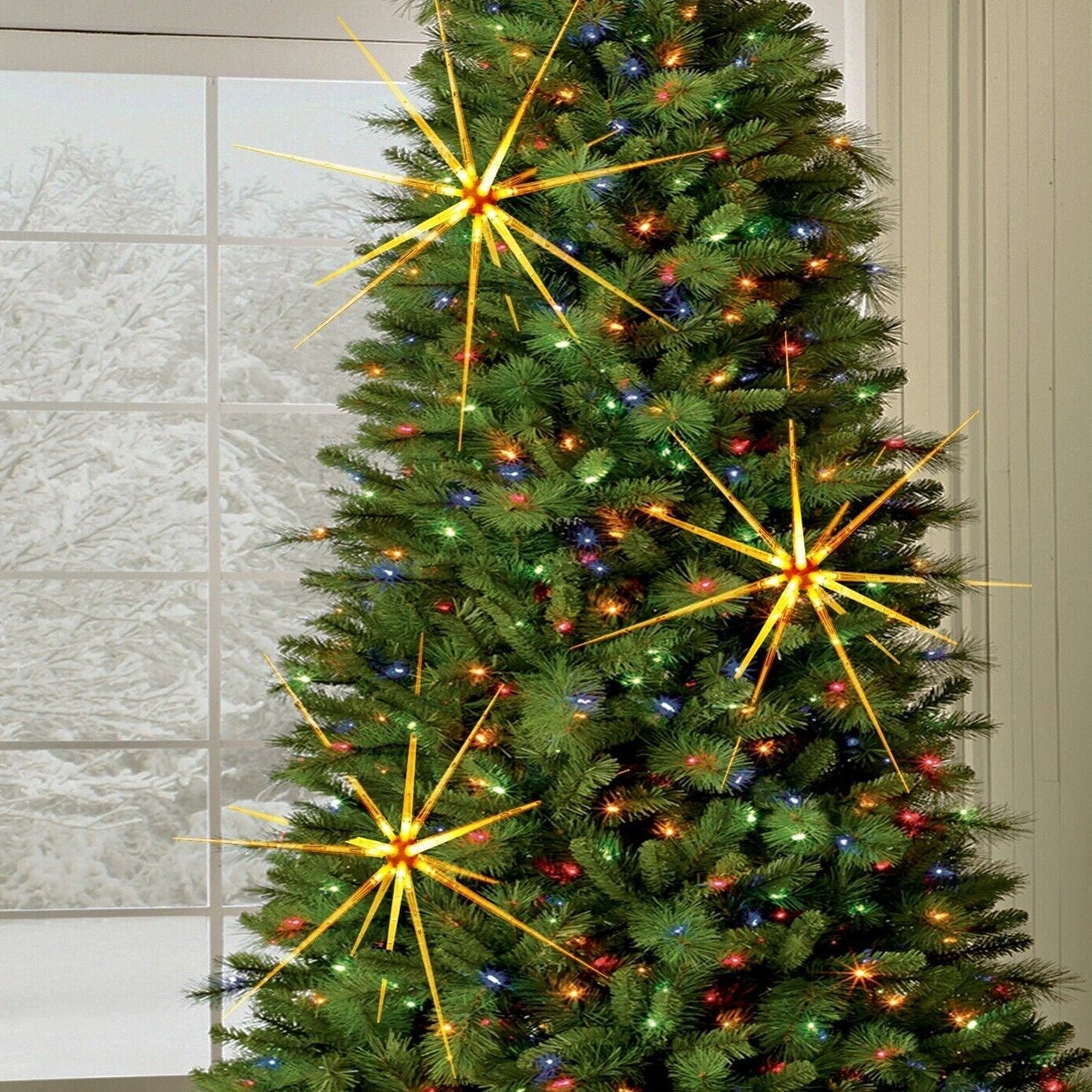 3D Gold Star Hanging Decoration Star, Acrylic Look  Hanging Luminous Star for Windows, Home, Garden Festive Embellishments for Holiday Parties Weddings Birthday Home Decoration ( Big / Medium, Small )