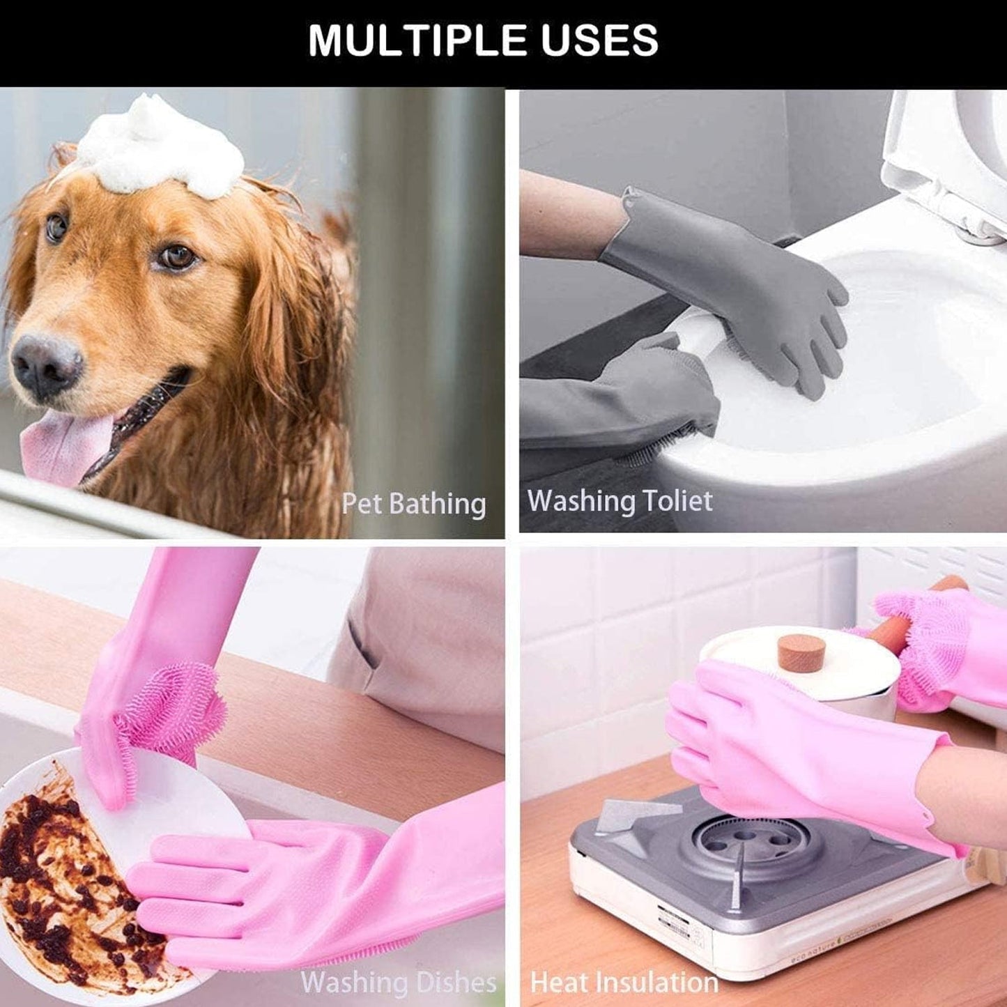 0712 Dishwashing Gloves with Scrubber| Silicone Cleaning Reusable Scrub Gloves for Wash Dish Kitchen| Bathroom| Pet Grooming Wet and Dry Glove (1 Pc Left Hand Gloves)