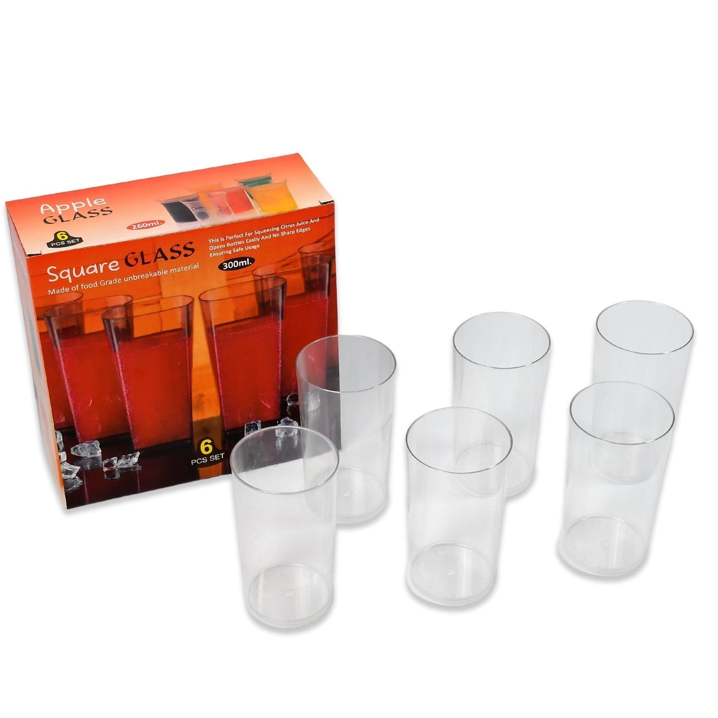 7143 Round Clear Plastic Water Glass Juice Beer Wine Plastic Unbreakable Transparent Glass Set ( 300ml 6pc ) DeoDap