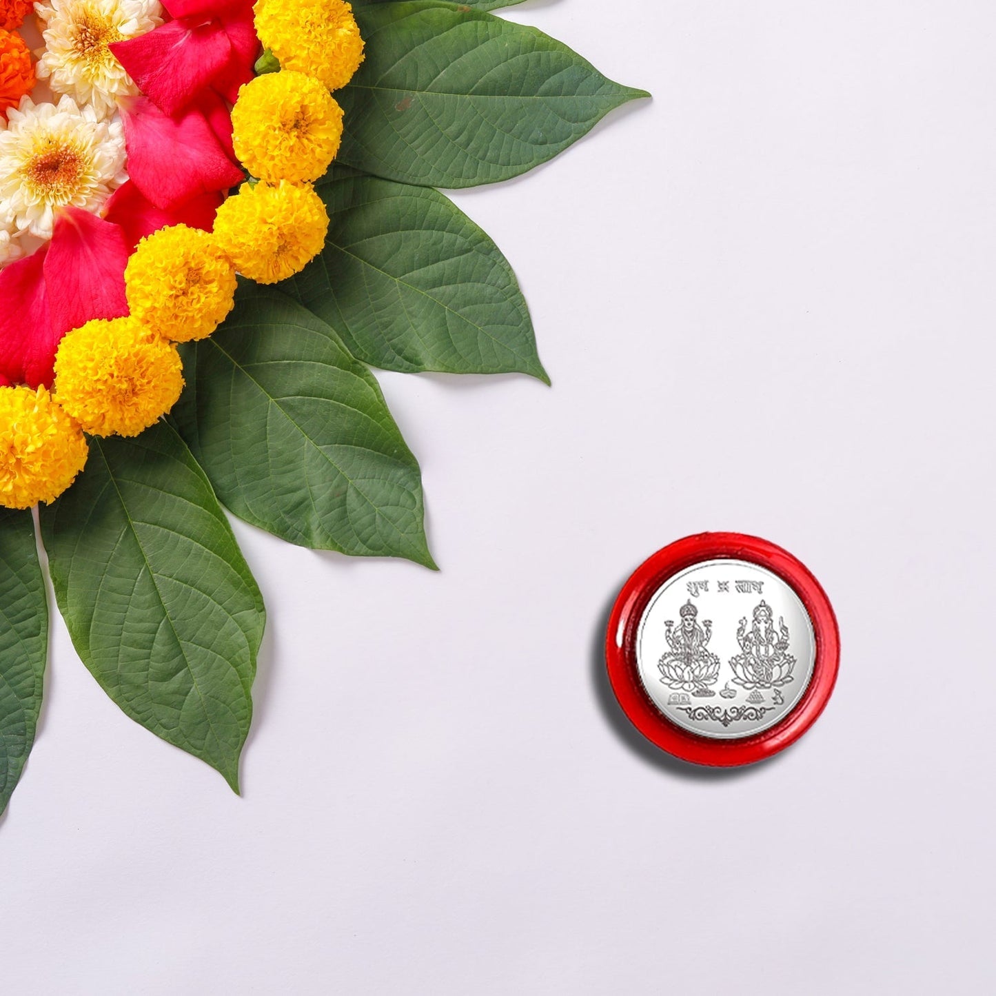 0866A  Maa Laxmi and Ganesh Ji, Silver color Coin for Gift & Pooja | Silver Coin | Silver Coin / Diwali Gift