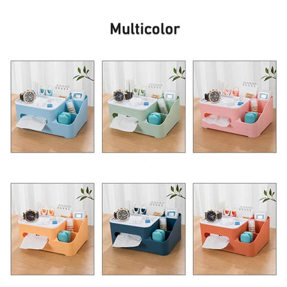 17671 Tissue Paper Storage Holder, Stationery Storage Remote Control, Decorative Pen, Pencil, Napkin, Mobile Phone Multi-Function Desk Storage Organizer for Home and Office (6 Compartment)