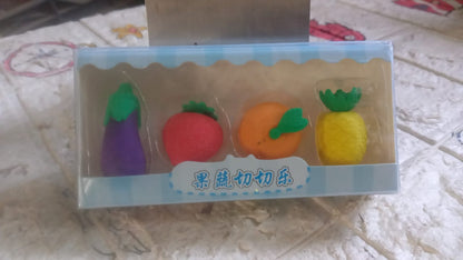 8760 Mini Cute Vegetables and Fruits Erasers or Pencil Rubbers for Kids, 1 Set Fancy & Stylish Colorful Erasers for Children, Eraser Set for Return Gift, Birthday Party, School Prize, 3D Erasers  (4 pc Set)