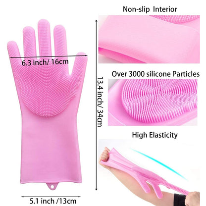 0712 Dishwashing Gloves with Scrubber| Silicone Cleaning Reusable Scrub Gloves for Wash Dish Kitchen| Bathroom| Pet Grooming Wet and Dry Glove (1 Pc Left Hand Gloves)