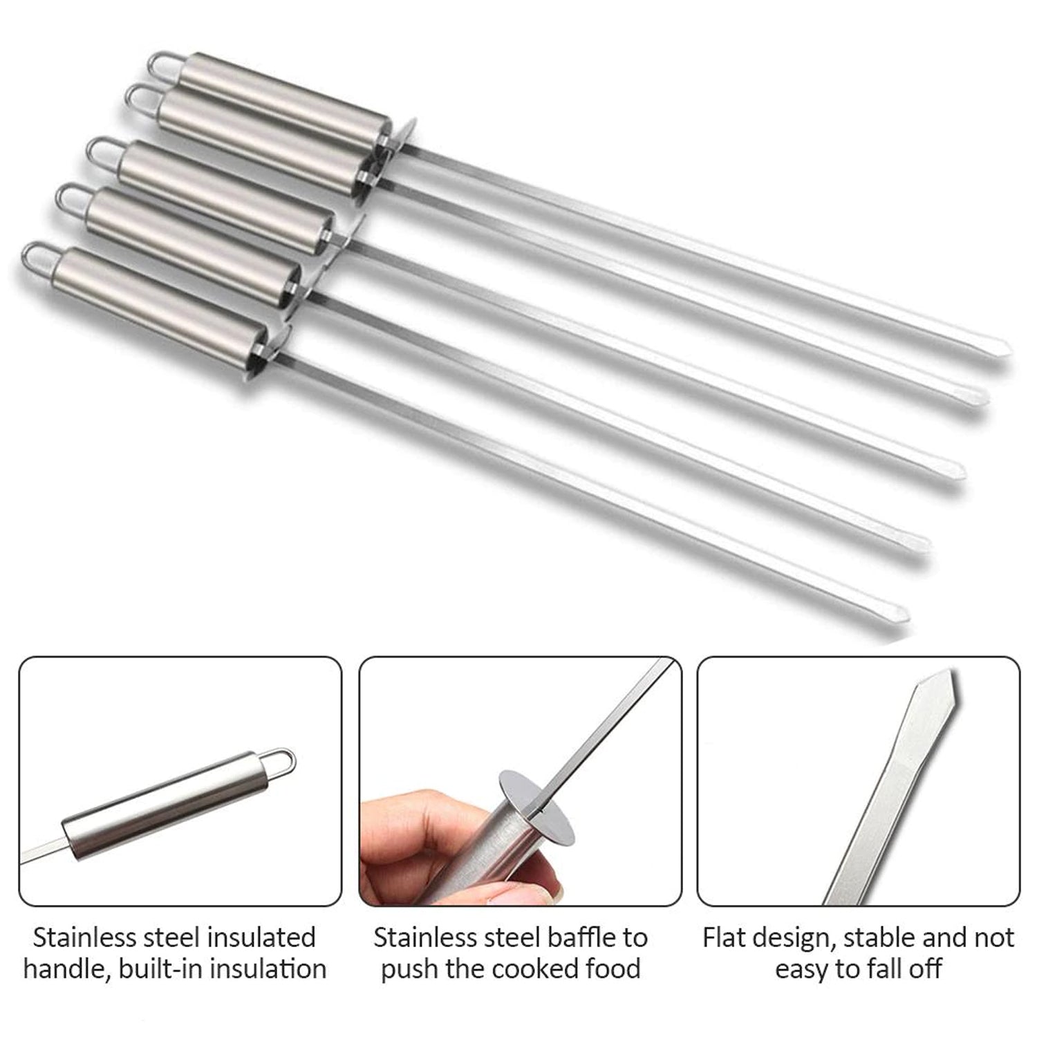 2331 Long Stainless Steel BBQ Grill Bar Sticks With Handle Reusable Grill Skewers Outdoor Camping DeoDap