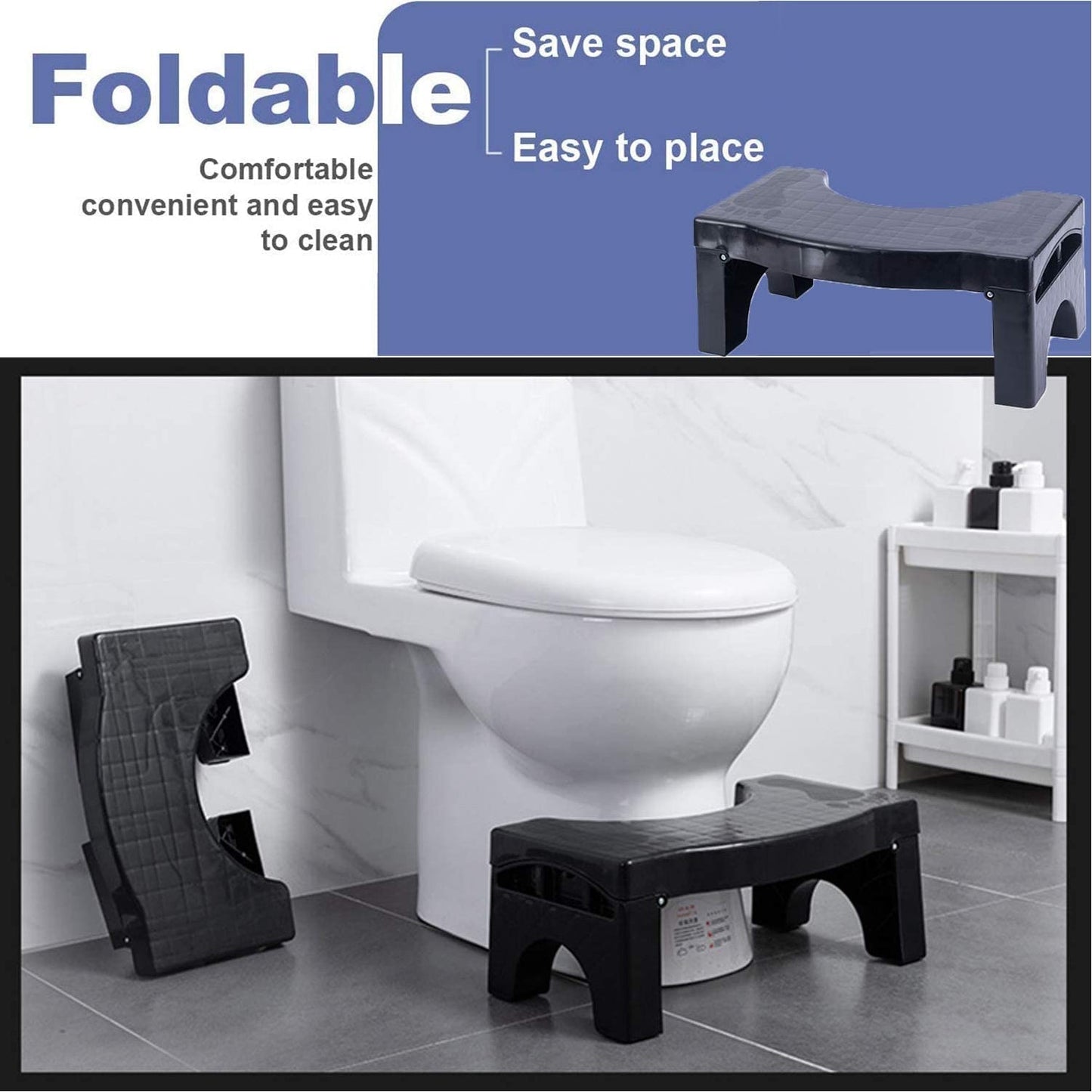 6024 Plastic Non-Slip Folding Toilet Squat Stool - Black Color DeoDap