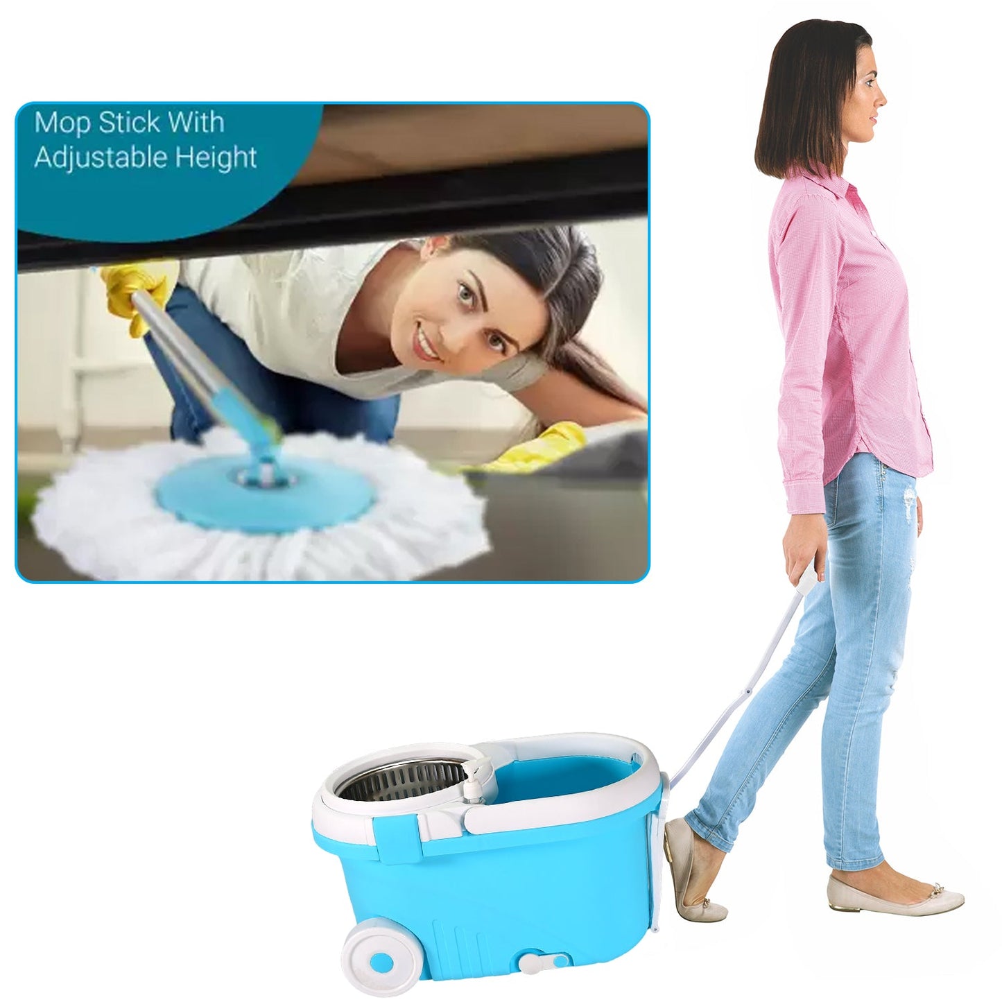 8713 GANESH Prime Plus Steel Spinner Bucket Mop 360 Degree Self Spin Wringing with 2 Absorbers for Home and Office Floor Cleaning Mops Set. DeoDap