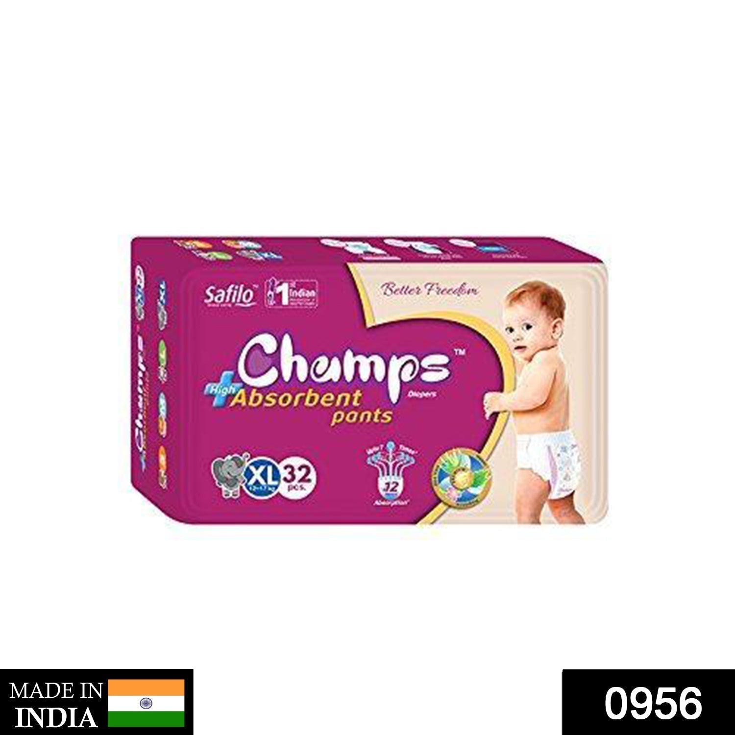 956 Premium Champs High Absorbent Pant Style Diaper Extra Large(XL) Size, 32 Pieces (956_XLar_32) Champs