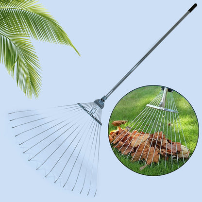 7599 115-152 CM Rake for Gardening, Stainless Steel Telescopic Garden Rake for Quick Clean Up of Lawn and Yard, Adjustable Rake Claws Spacing Garden Broom with Long Handle for Clean Leaves (MOQ :- 2 pc)