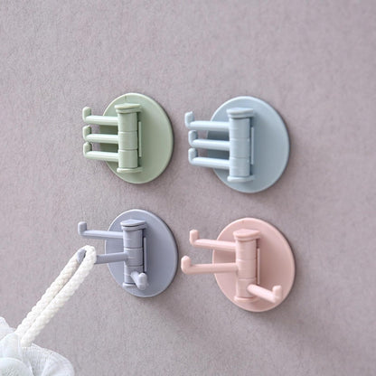 4142 Sticky Hook Household Strong Punch-Free Hook, 180°Foldable Multi-Function Rotatable Hook with 3 Hooks, Suitable for Bathroom, Kitchen, Office (1 Pc)