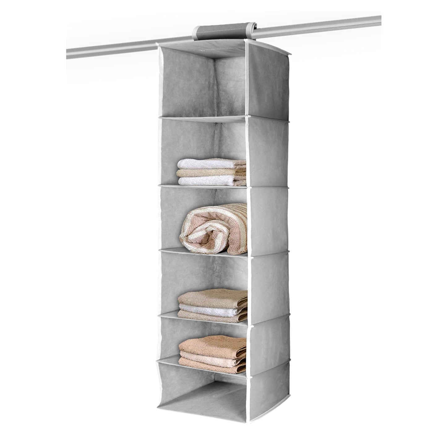 6741 Non-Woven Fabric Cloth 6 Selves Hanging Storage Wardrobe Organizer with PVC Zippered Closure 6 Layers Chain Cloth DeoDap