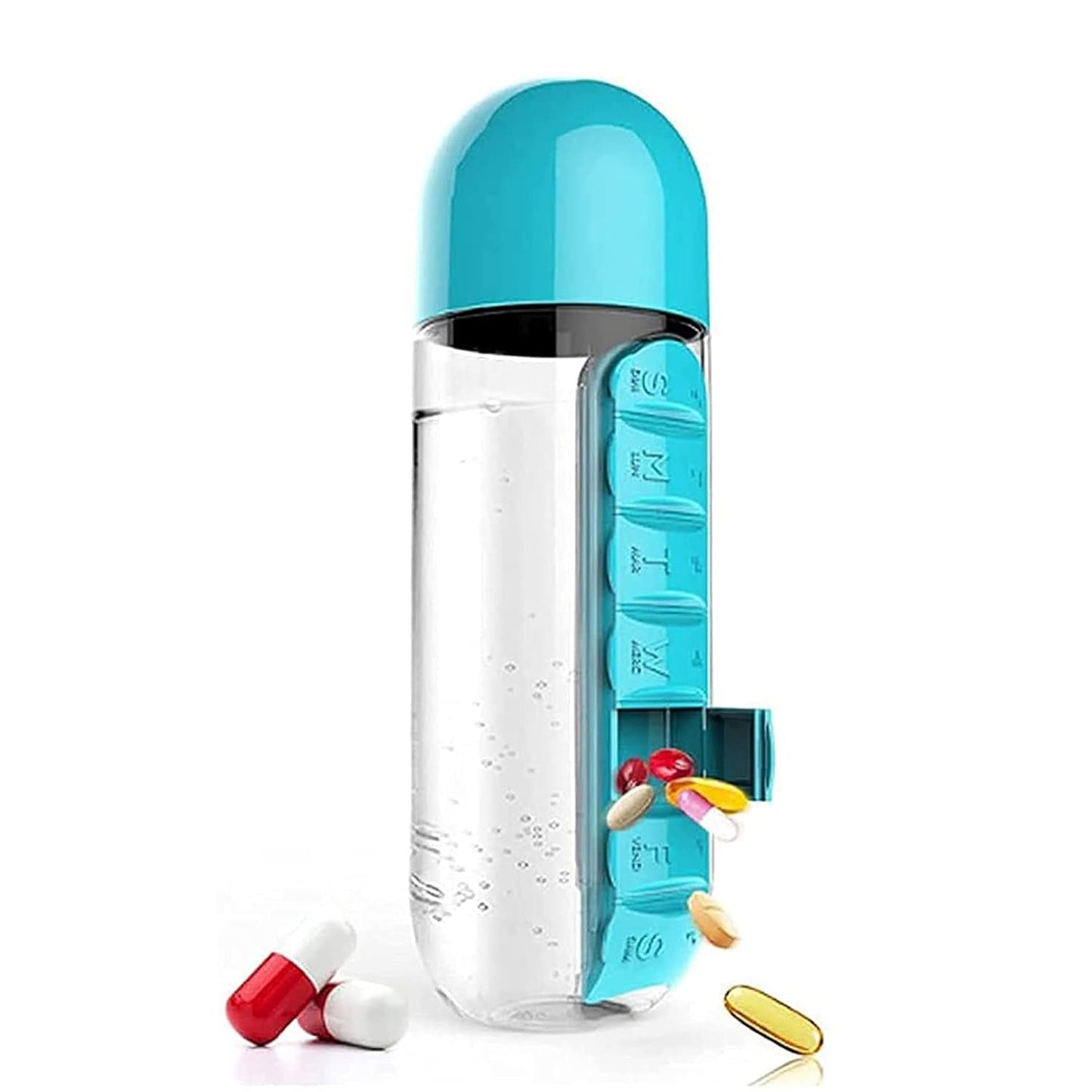 12911 Pill & Vitamin Bottle, Water Bottle Multi Functional Use for Traveling & Outdoor Use Water Bottle, Travelling kit, Summer Special Bottle (600 Ml /  Mix Color )