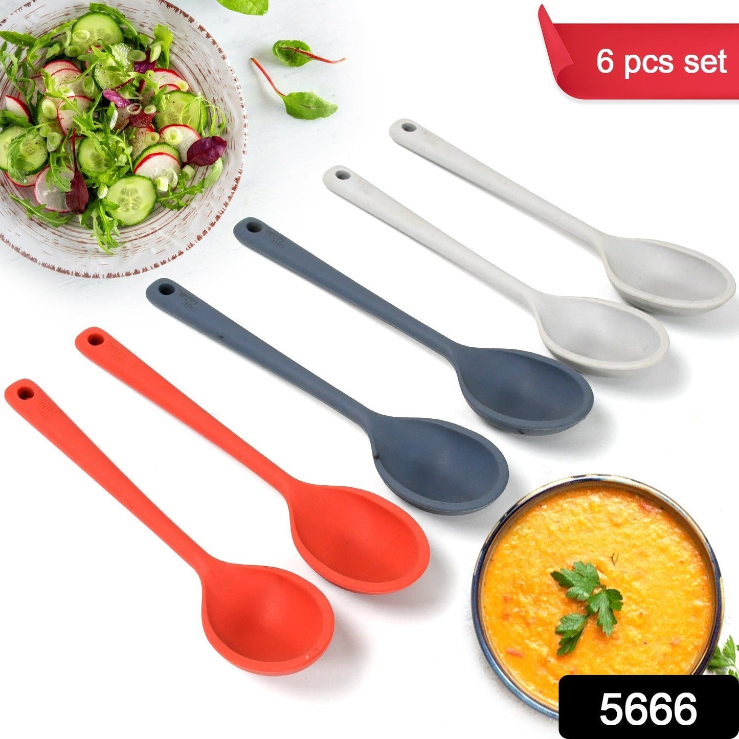 Multipurpose Silicone Spoon, Silicone Basting Spoon Non-Stick Kitchen Utensils Household Gadgets Heat-Resistant Non Stick Spoons Kitchen Cookware Items For Cooking and Baking (6 Pcs Set)