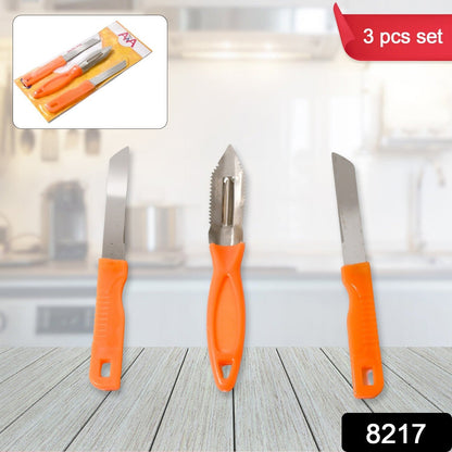 8217 3in1 Multipurpose Stainless Steel Classic Kitchen Knife Set of 3 for Fruits and Vegetable Chopping / Cutting / Peeling, Kitchen Knife / Vegetable Peeler / Plain Knife