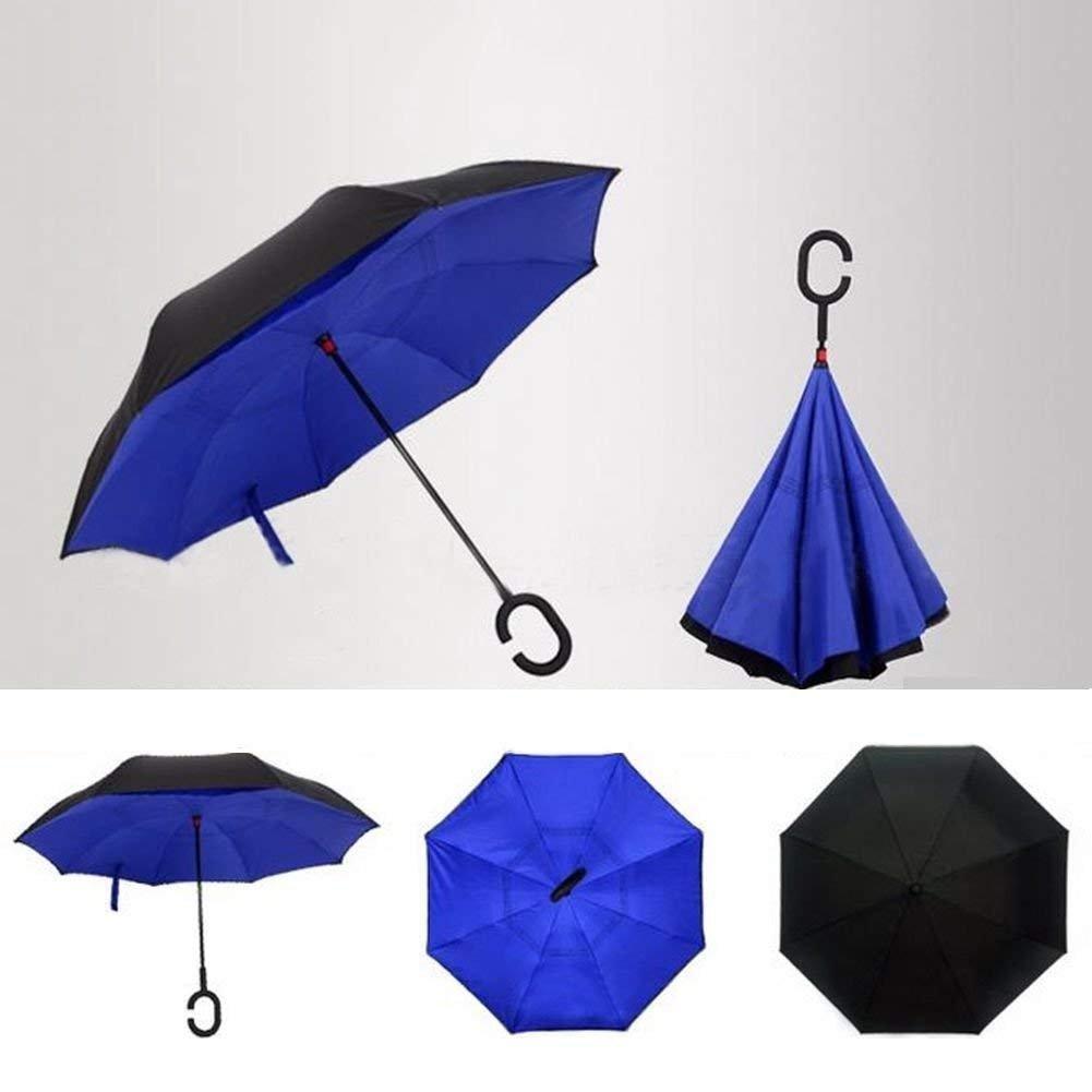 6211 Plain design Windproof Upside Down Reverse Umbrella with C-Shaped Handle DeoDap