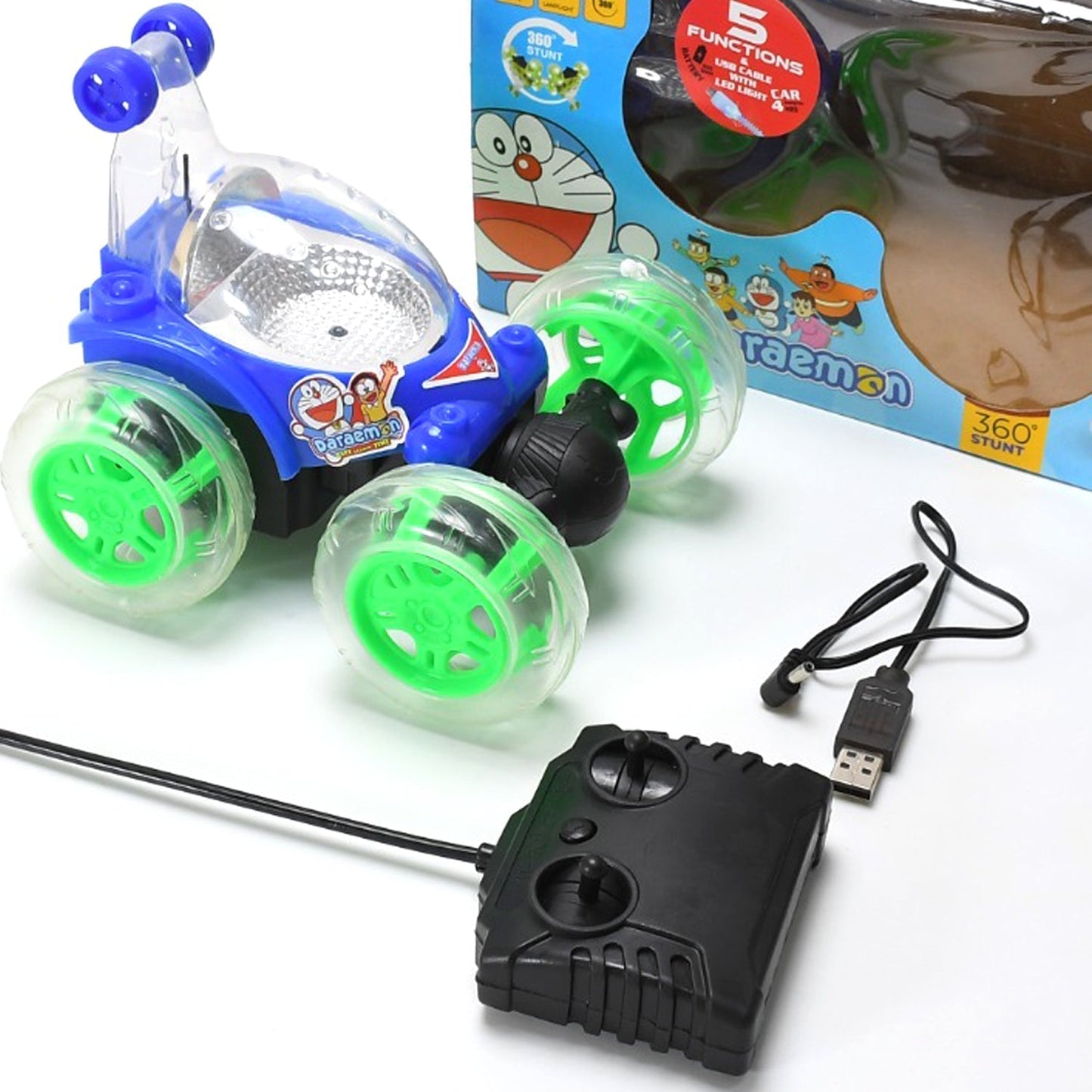 4482 Rechargeable 360 degree stunt rolling remote control car with colourful 3d lights and music for kids DeoDap