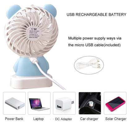 7633 Mini Portable Fan USB Rechargeable Handheld Rabbit Style Color Changing LED Light Pocket Desk Light Fan DeoDap