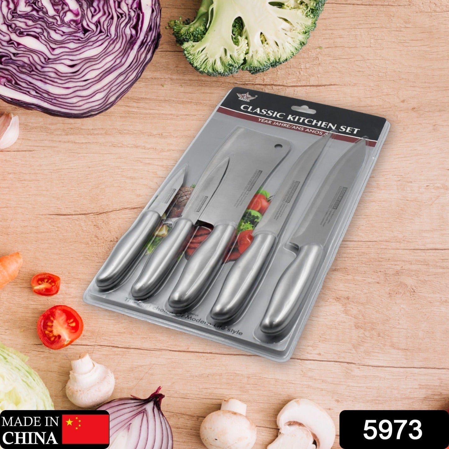 5973 Big Size Professional Sharp Durable Quality Pack of 5 Kitchen Knives Set Basic Kitchen Tools-Stainless Steel Kitchen Gadgets (5 Pc Set)