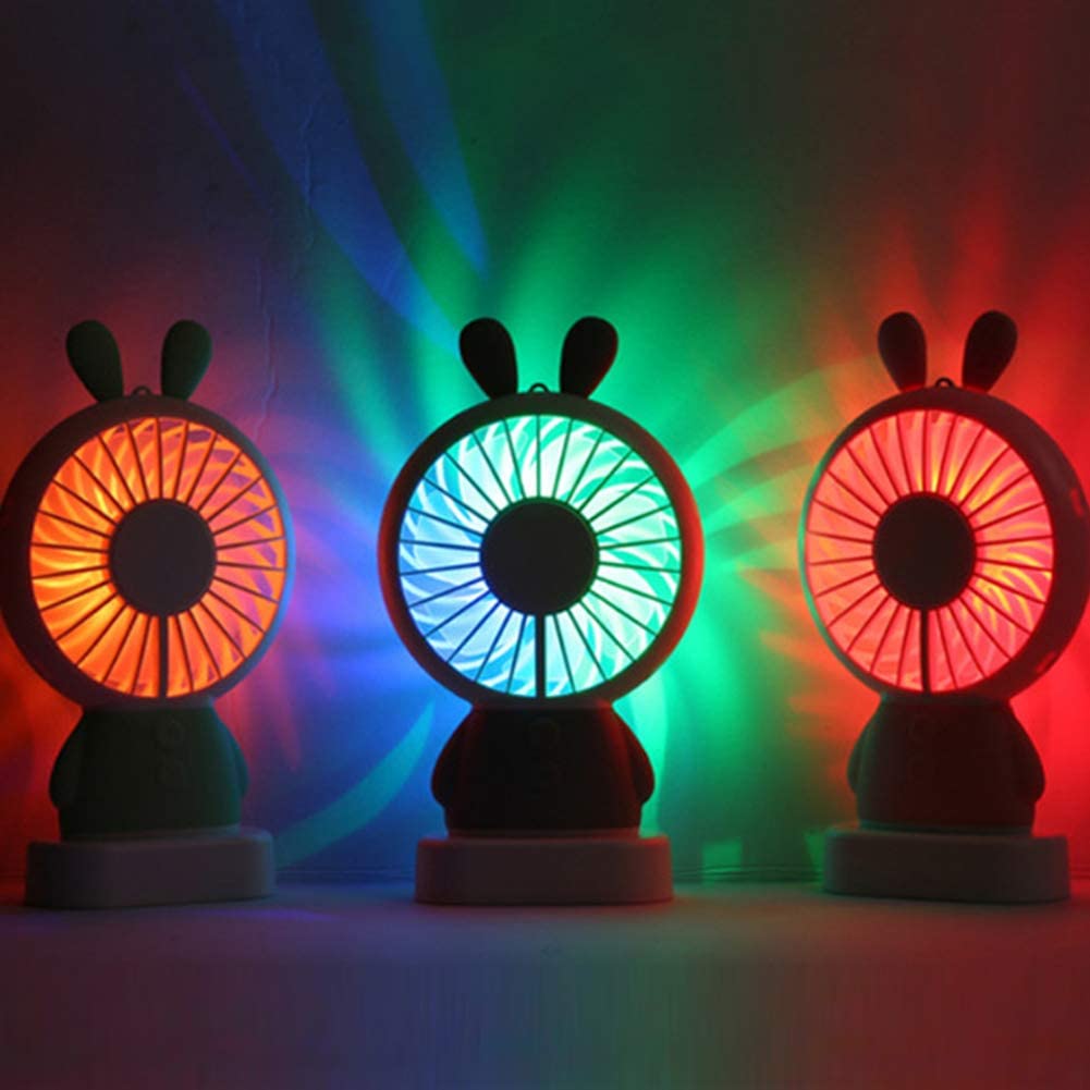 7633 Mini Portable Fan USB Rechargeable Handheld Rabbit Style Color Changing LED Light Pocket Desk Light Fan DeoDap