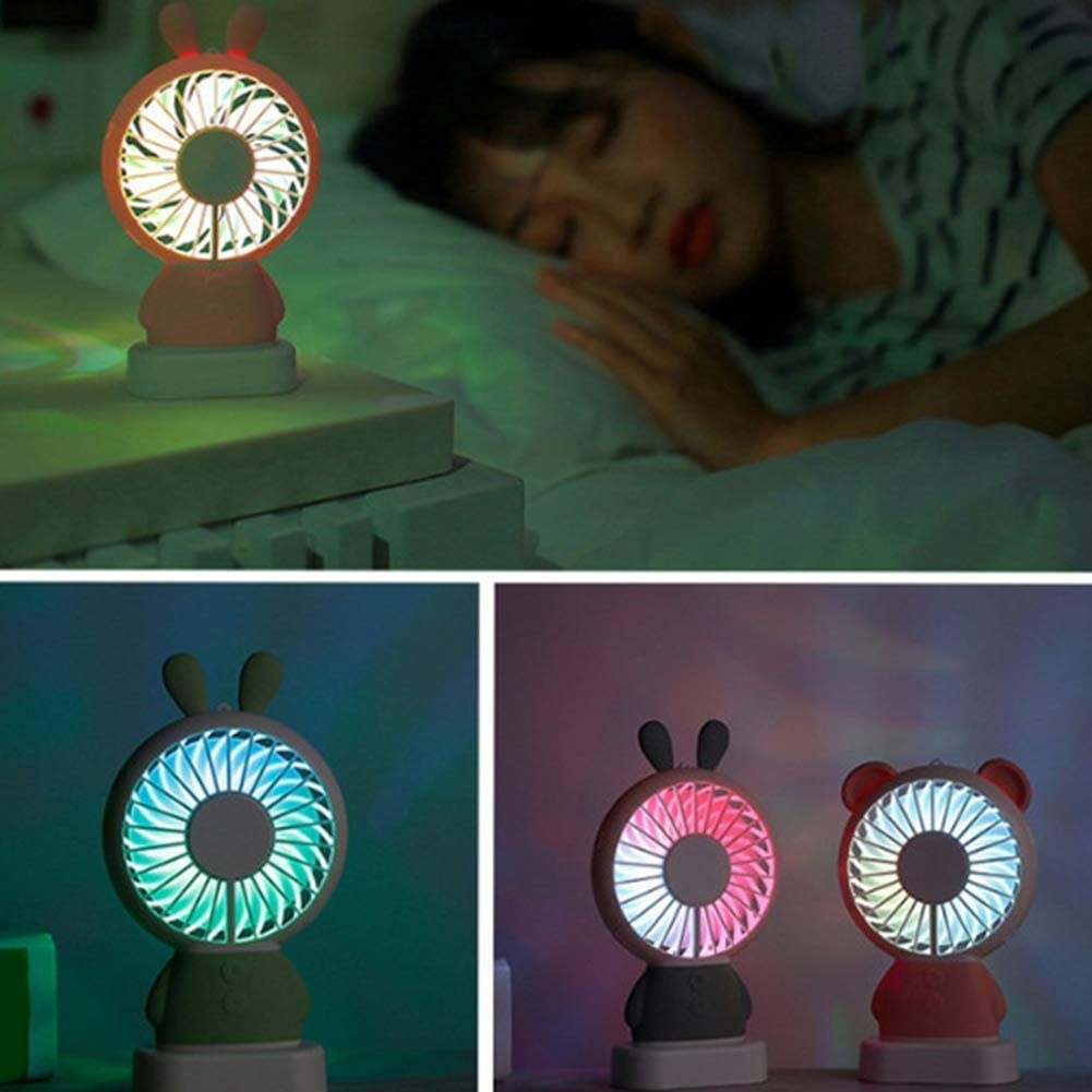 7633 Mini Portable Fan USB Rechargeable Handheld Rabbit Style Color Changing LED Light Pocket Desk Light Fan DeoDap