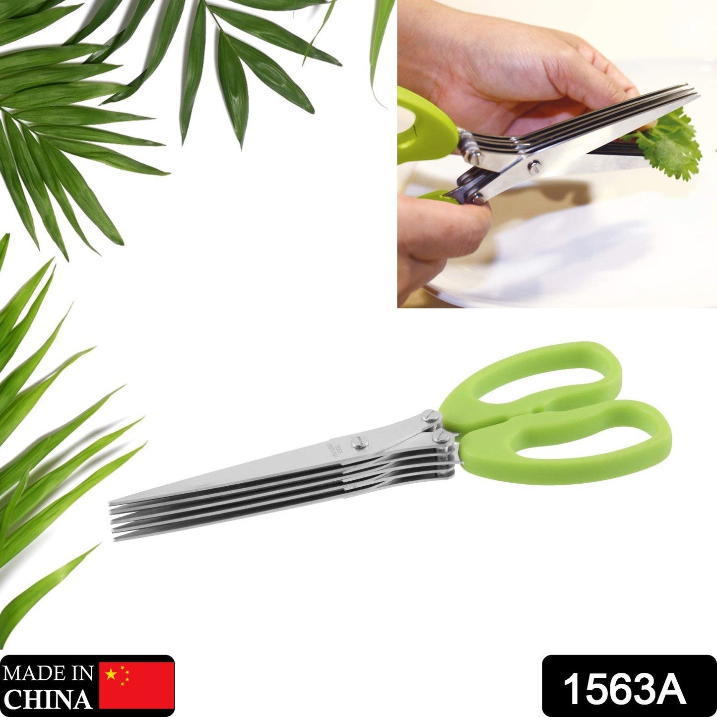 1563A MULTIFUNCTION VEGETABLE STAINLESS STEEL HERBS SCISSOR WITH 5 BLADES