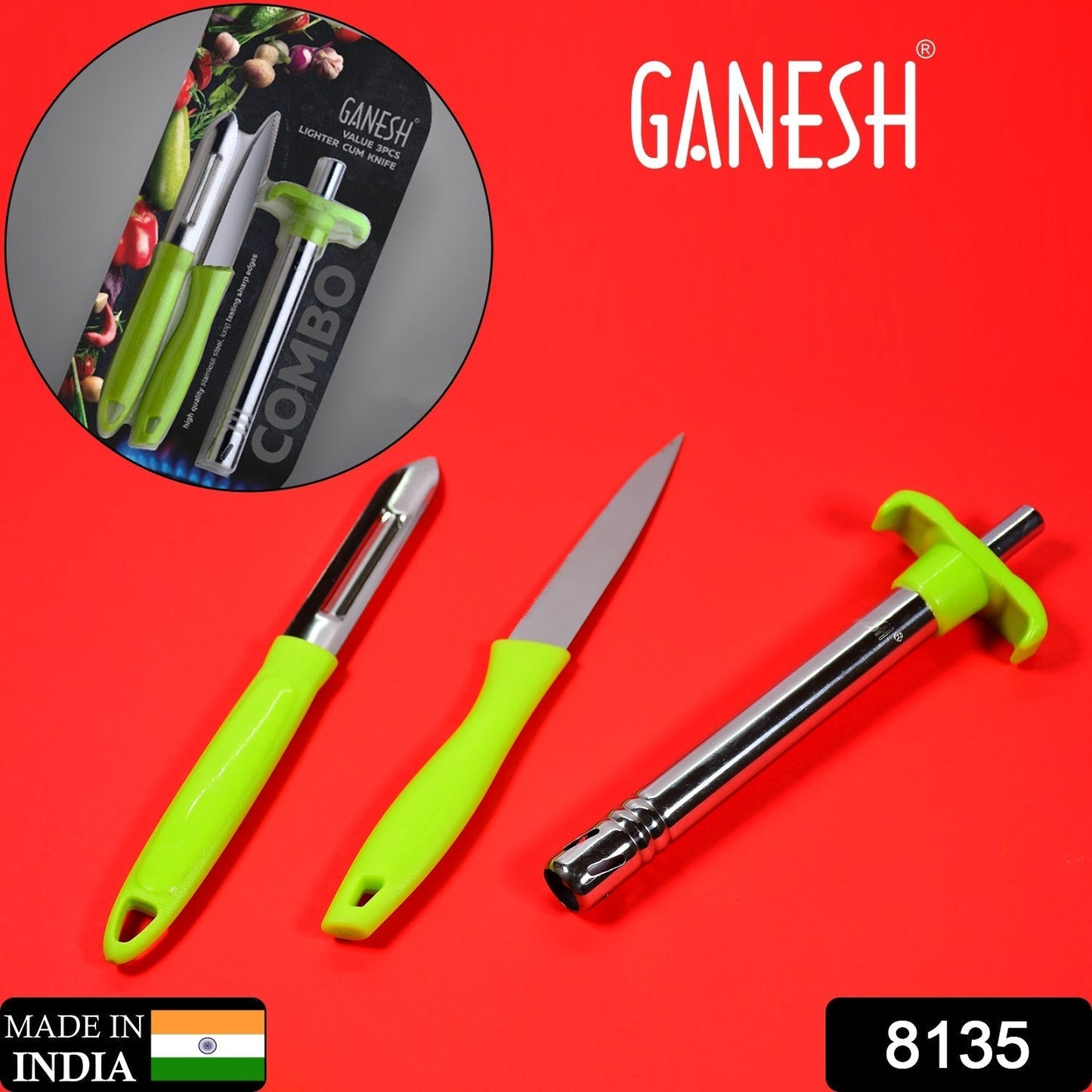 8135 Ganesh 3pc Lighter Cum knife and peeler. DeoDap