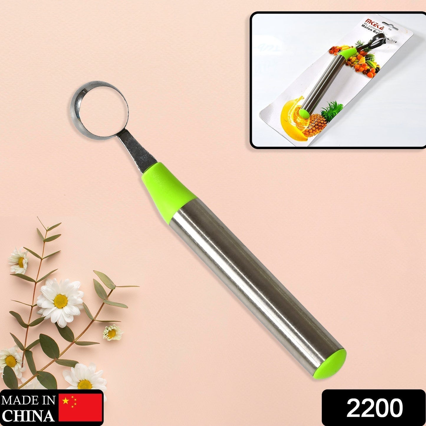 2200 Melon Baller with handle for easy grip, Melon Corer Peeler, Stainless Steel Fruit Scooper Tool. DeoDap