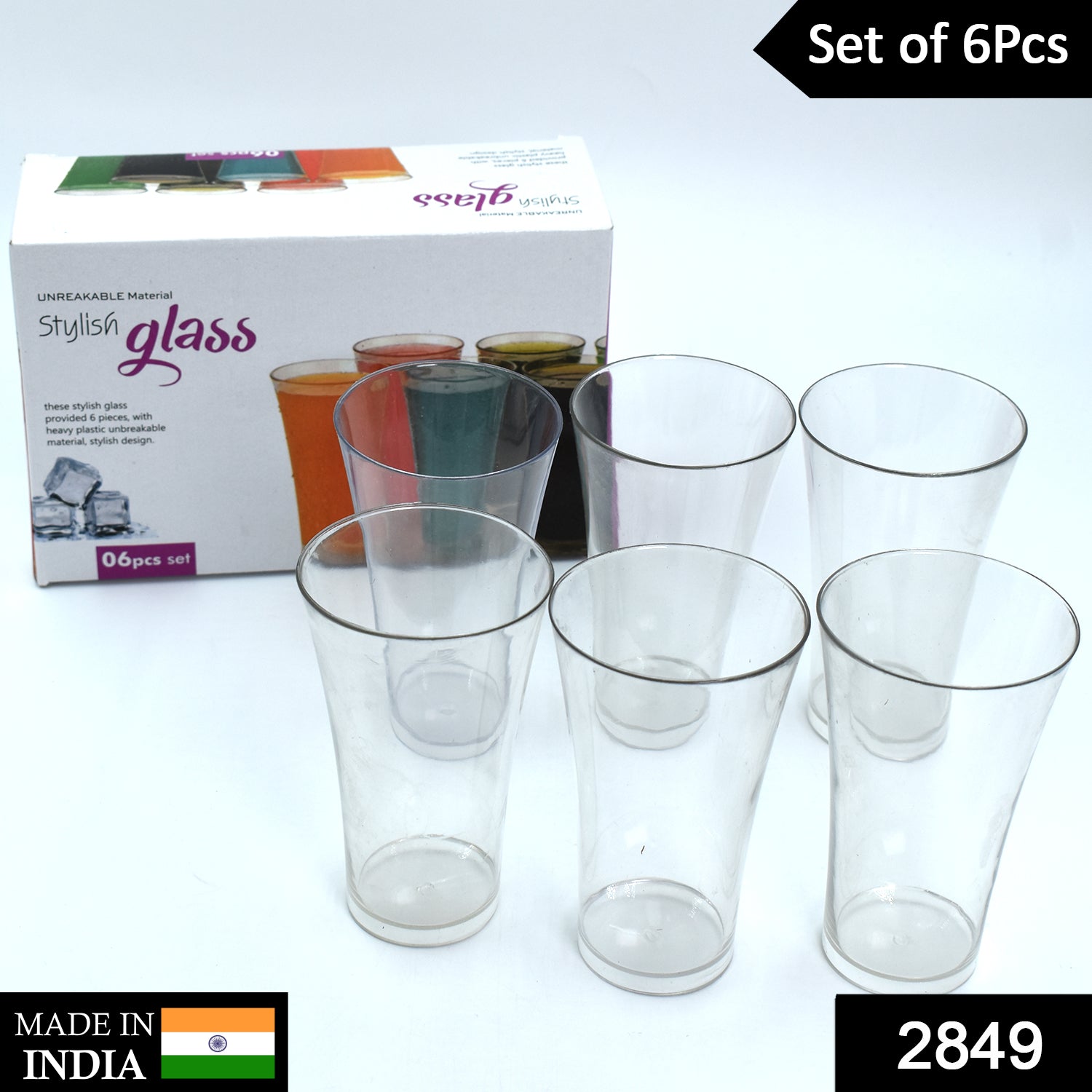 2849 Drinking Glass Juice Glass Water Glass Set of 6 Transparent Glass DeoDap