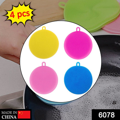 6078 Silicone Dish Scrubber Sponge Mildew Free, Non Stick (Mix Color) DeoDap