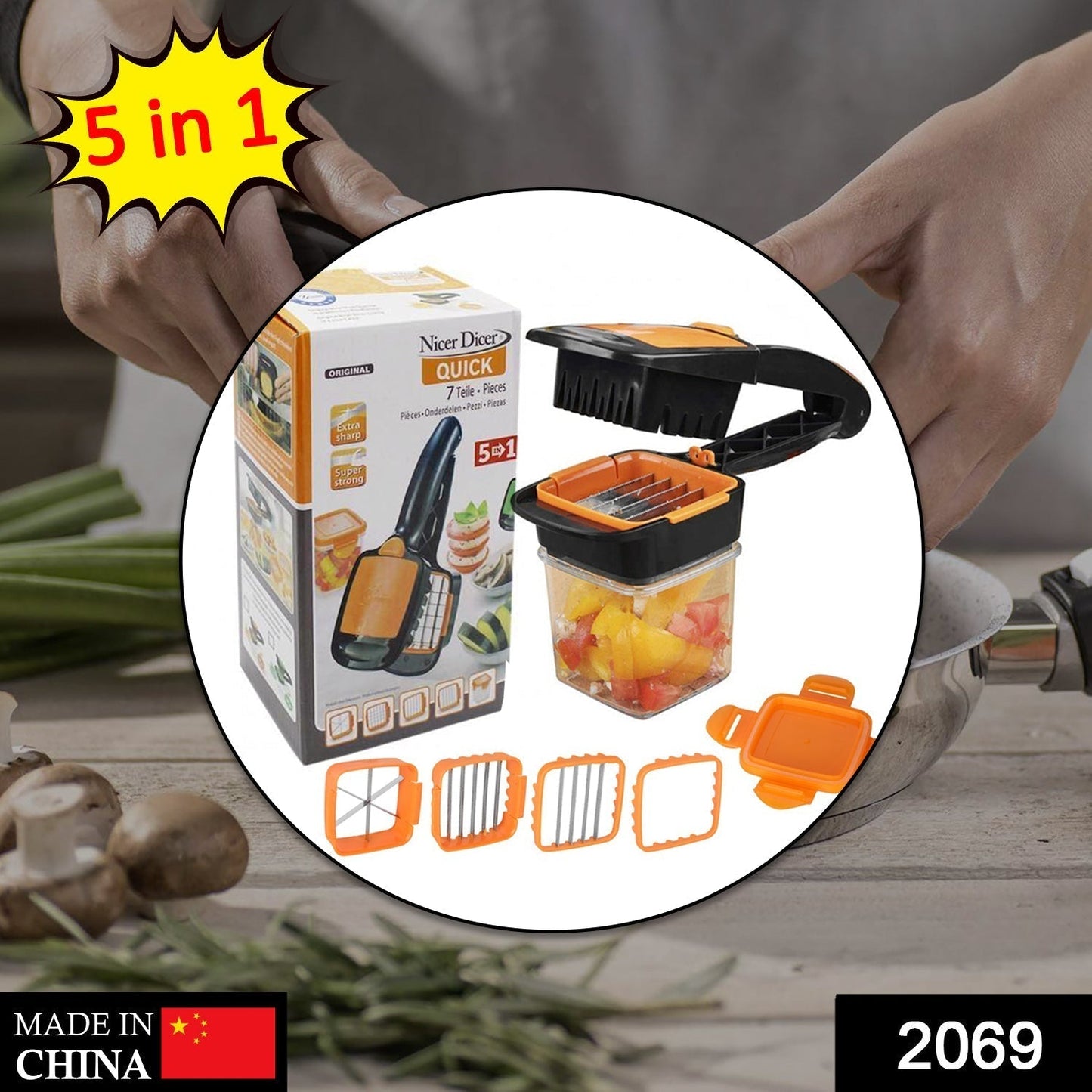 2069 5 In 1 Nicer Dicer used for cutting and shredding of various types of food stuff in all kitchen purposes. DeoDap