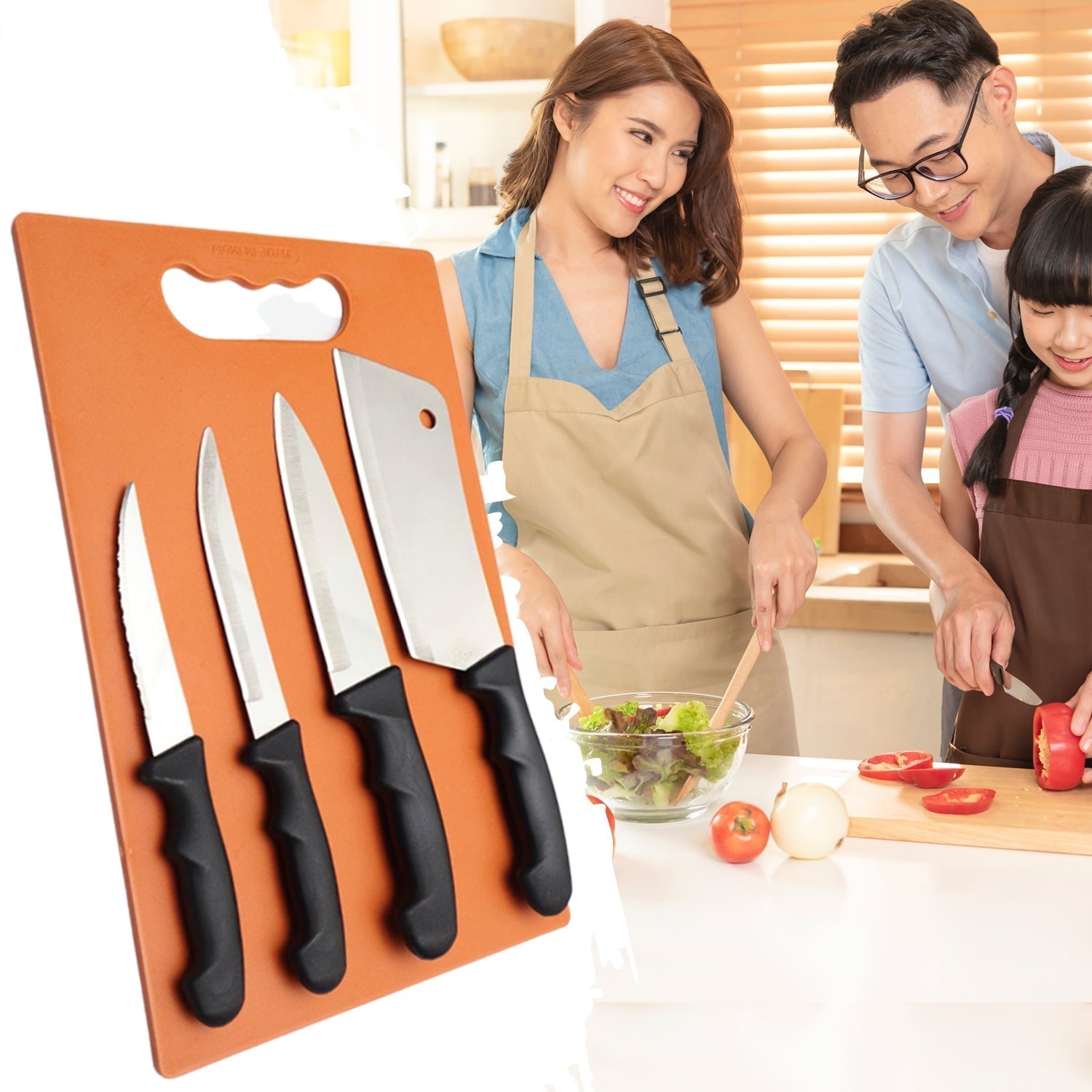 2572 Chopping Board with Knife Set (Pack of 5) DeoDap