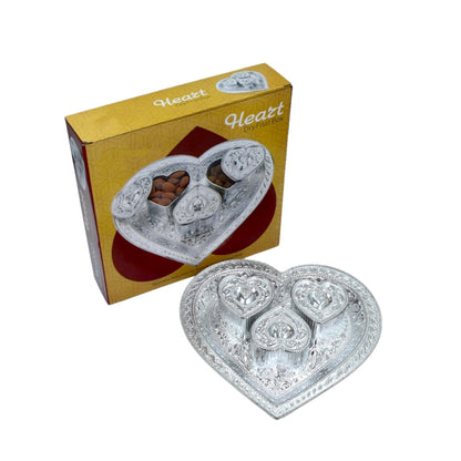 2852 Heart Multipurpose Tray 3 Container Elegant Royal Design Plastic for Dry Fruit Chocolate Mouth Freshener Box DeoDap