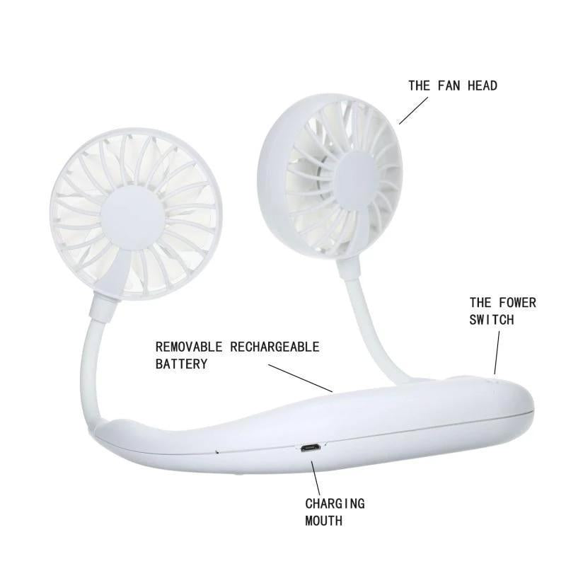 0875 Portable USB Battery Rechargeable Mini Fan - Headphone Design Wearable Neckband Fan