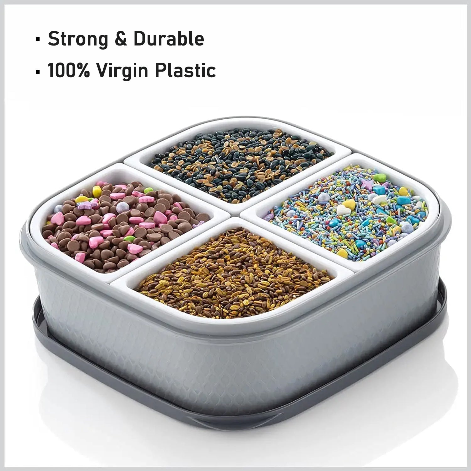 2031H Plastic 4 Sections Multipurpose Dry Fruit/ Chocolates/Mouth Freshener/Sweet Box Set | Serving Tray. DeoDap