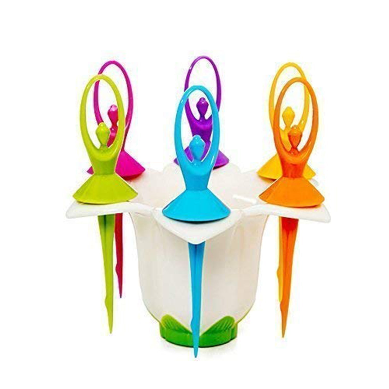 2046 Dancing Doll Fruit Fork Cutlery Set with Stand Set of 6. DeoDap