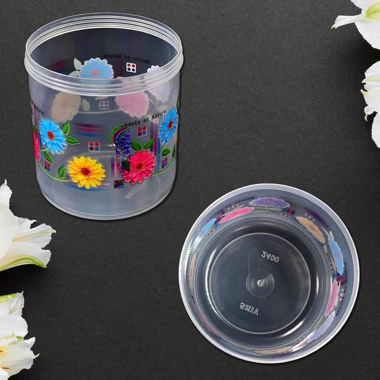 2087  Kitchen Plastic Floral Design Grocery Storage Container/Jar. Set of 3pcs - 800ML, 1600ML, 2400ML DeoDap