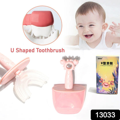 13033 Kids U Shaped Toothbrush Children Baby Silicone Kids Toothbrush U Shaped Silicone Brush Head for 360 Degree Cleaning Suitable For 2-6 Years (1 Pc)