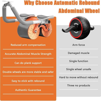 6055 Automatic Rebound Abdominal Wheel, Ab Roller Wheel with Timer Elbow Support for Beginners, Exercise Double Wheel with Knee Mat Holder for Body Fitness Strength Training Home Gym