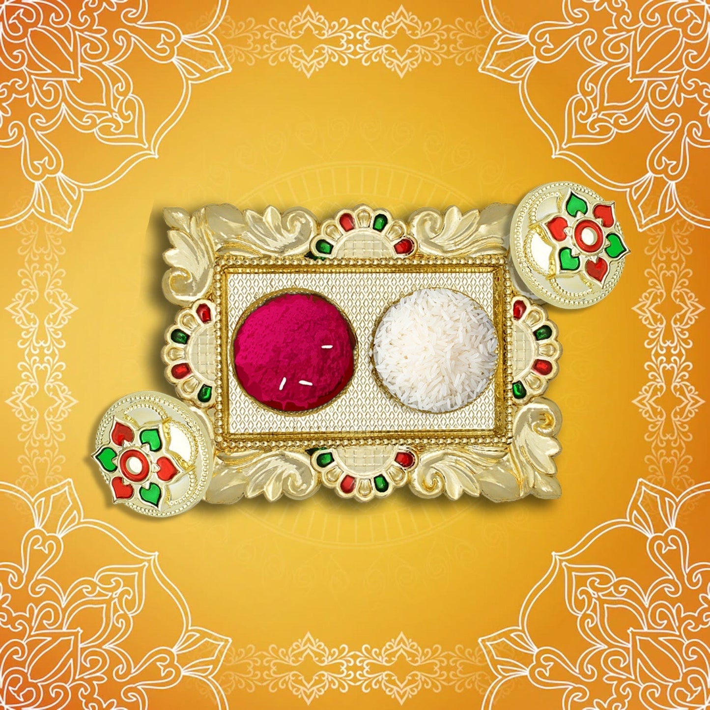 Rakasha Bandhan Special Puja Thali, Kumkum Thali Holder, Pooja Return Gift, Indian Housewarming Gifts, Brother/Bhai/Bhabhi/Sister/Family Rakhi for Rakshabandhan, Diwali