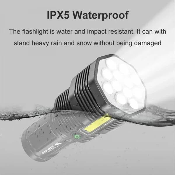 12 LED Flashlight COB Side Light USB Rechargeable Strong Light Flashlight Waterproof Outdoor Household Portable Long-Range Led Torch Light Hiking Camping Outdoor Side Light Flashlight