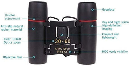 Compact Binoculars, Small Folding Binoculars, Easy Focus for Kids Adults Bird Watching Travel Hunting Concerts Sports, Waterproof Telescope with Strap Bag