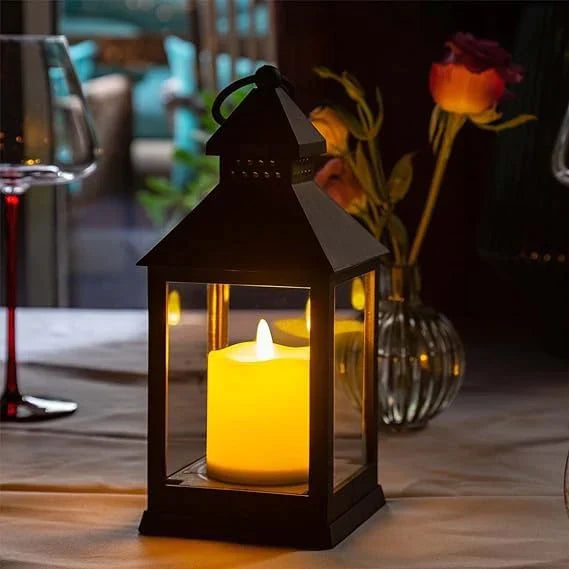 UK-0041 (2pc)Mini Square Lantern Lamps with Moving Flame LED Light for Home Decoration Diwali & Christmas