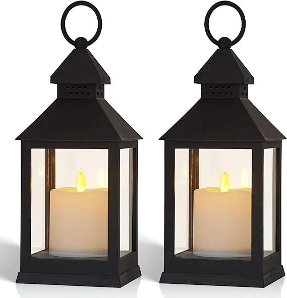 UK-0041 (2pc)Mini Square Lantern Lamps with Moving Flame LED Light for Home Decoration Diwali & Christmas