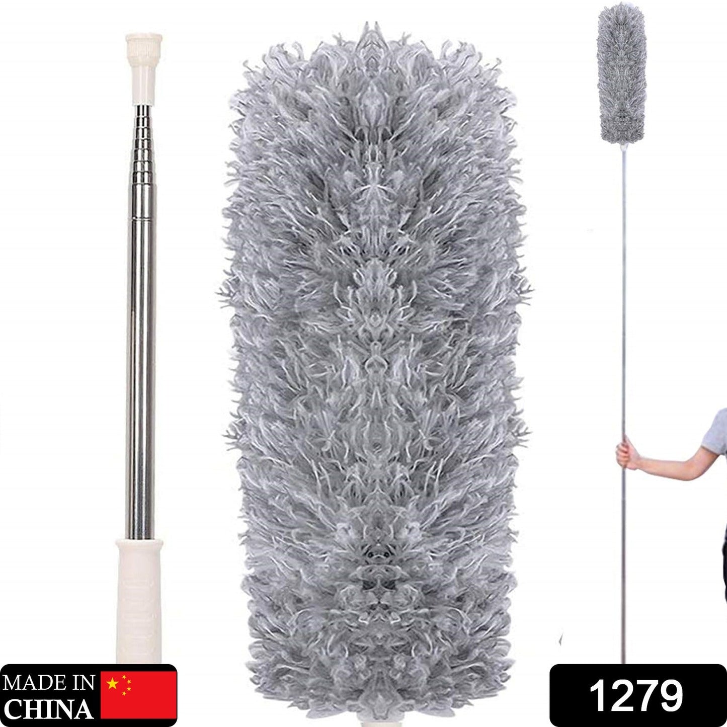 1279 Microfiber Dusters for Cleaning, Telescoping Feather Duster with 100 inches Extendable Handle Pole, Dusting Cleaning Tools for Cleaning High Ceiling, Ceiling Fan, Blinds, Cobwebs, Furniture, Cars