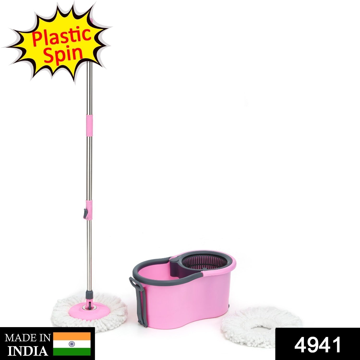 4941 Quick Spin Mop Plastic spin, Bucket Floor Cleaning, Easy Wheels & Big Bucket, Floor Cleaning Mop with Bucket DeoDap