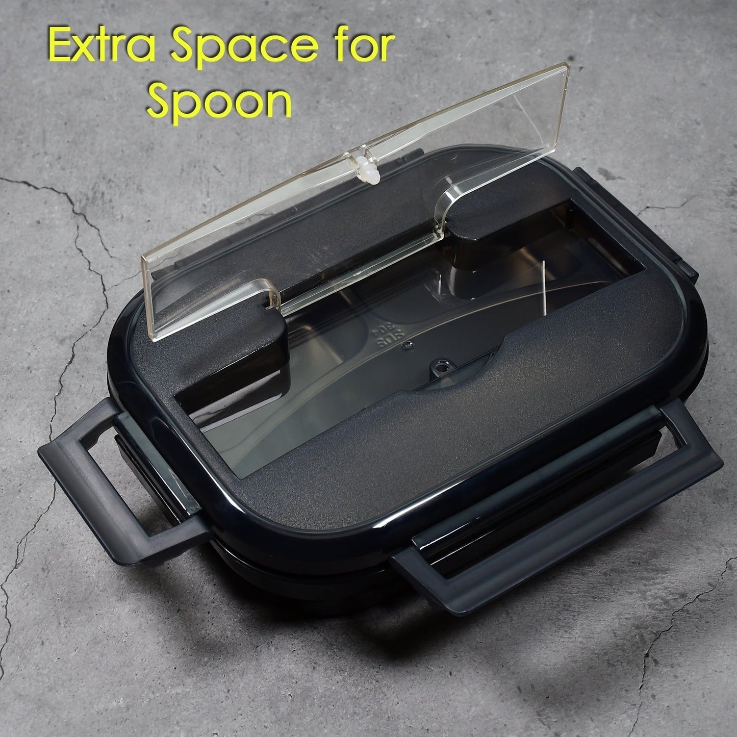 2042 Black Lunch Box for Kids and adults, Stainless Steel Lunch Box with 3 Compartments With spoon slot. DeoDap