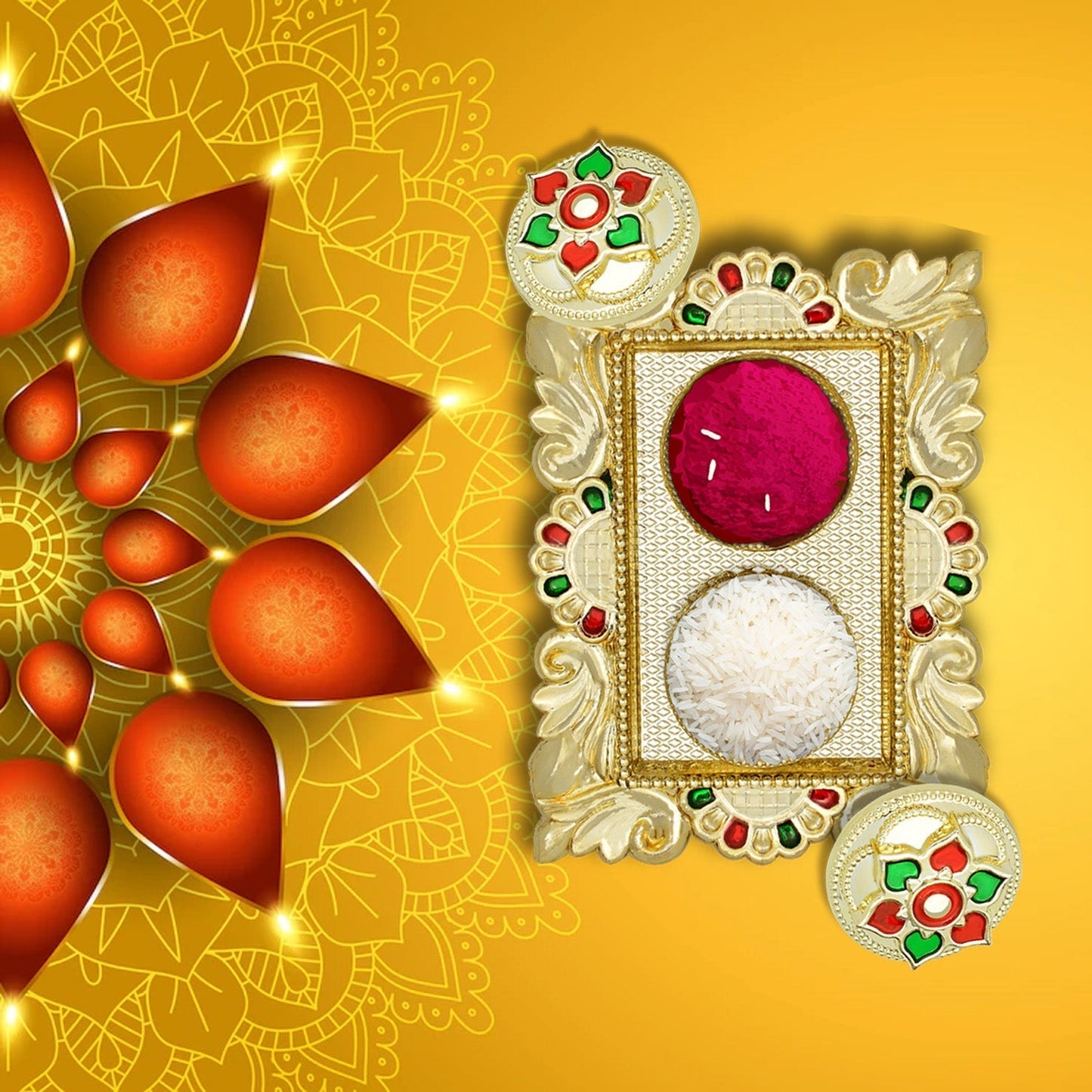 Rakasha Bandhan Special Puja Thali, Kumkum Thali Holder, Pooja Return Gift, Indian Housewarming Gifts, Brother/Bhai/Bhabhi/Sister/Family Rakhi for Rakshabandhan, Diwali